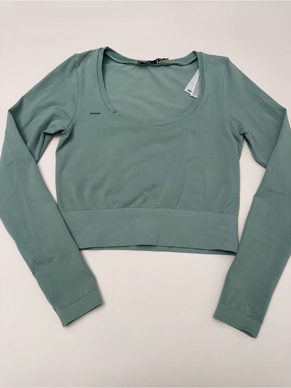 PANGAIA Sage Green Long-Sleeve Scoop Crop Top